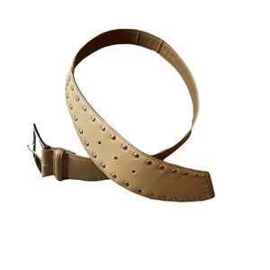Gail Labelle Women's Genuine Leather Studded Solid Brass Belt Beige Size S